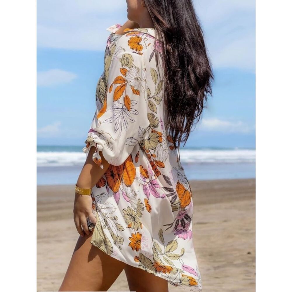 Cupshe Floral Kimono Cover Up Beach Shirt Dress Lightweight Boho Large